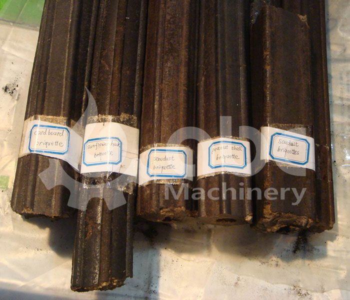 biomass briquette produced from sawdust, sunflower husk, card board
