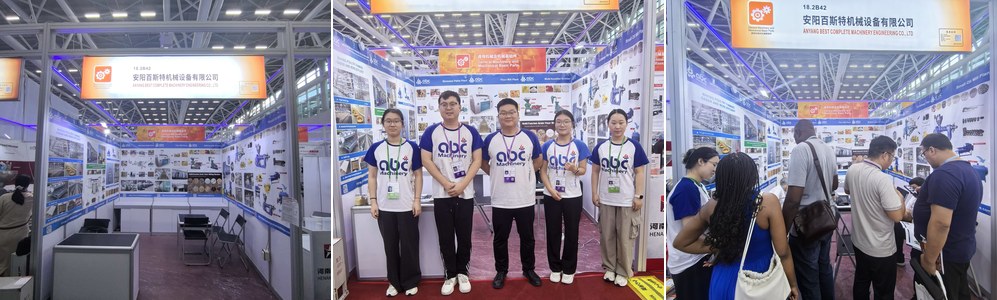 Left: the booth before opening. Centre: the team at the booth. Right: visitors at the booth counter during Phase 1
