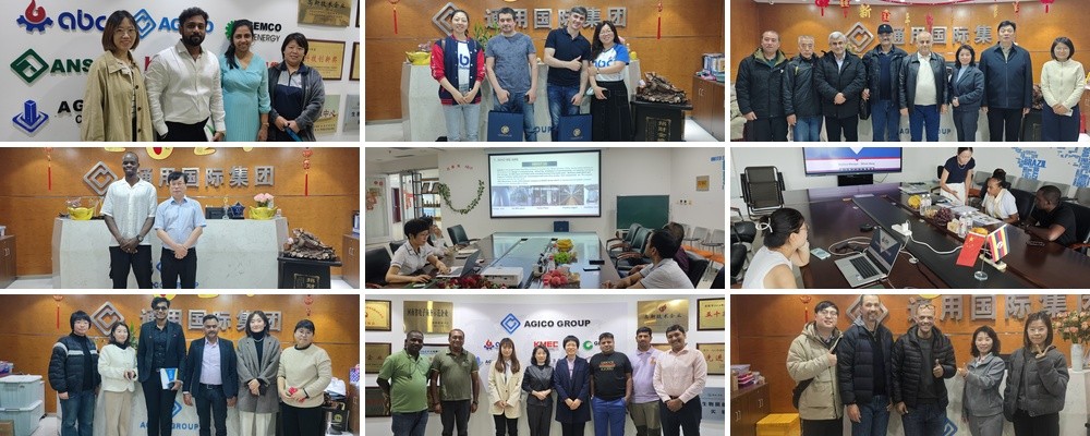 Collage photos of AGICO / ABC Machinery international customers visiting factory