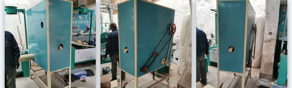 maize milling line equipment on the assembly racks in the workshop before export packing