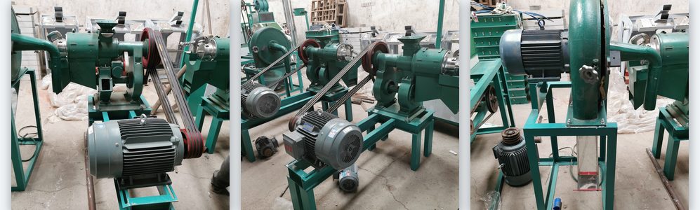 maize milling machines on individual motor and V-belt drives before export packing