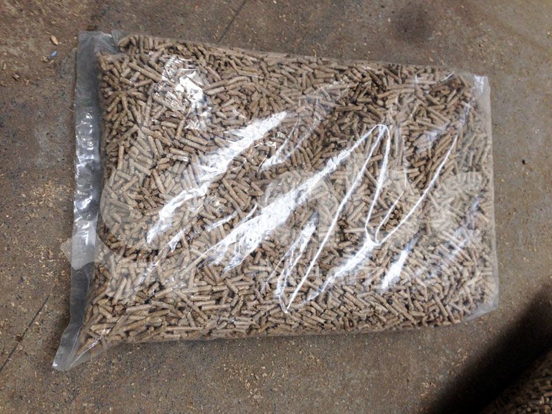 produced wood pellets in bags after packing