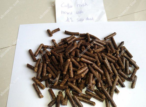 fuel pellets made from coffee husks mixed with 10% saw dust